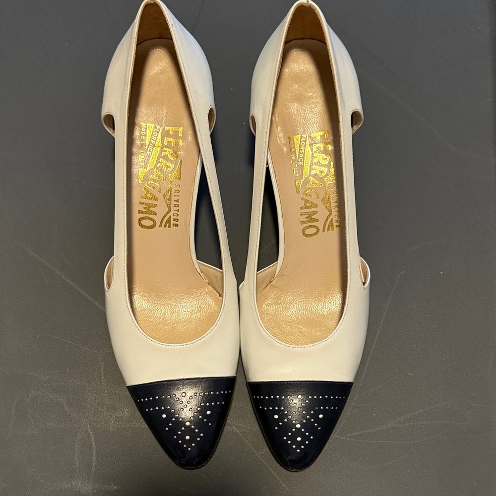 Salvatore Ferragamo White and Black Heels